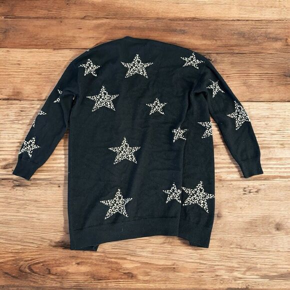 Magaschoni Open Front Leopard Stars Knit 100% Cashmere Cardigan Jacket Sz M - Picture 4 of 6